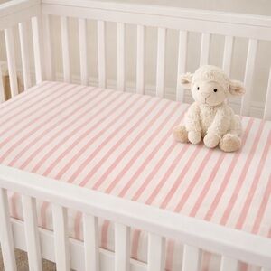 Crib Sheet BABY Stripe Cotton Tencel Fitted  NWT NWT- Girl Pink & White